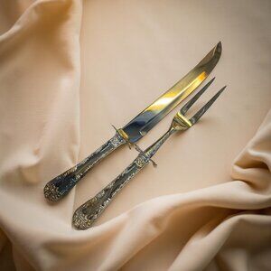 Wm. Rogers & Son Stainless Steel Carving Knife & Fork Set Enchanted Rose